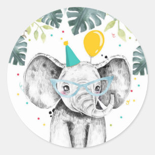 Elephant Party Animals Safari Boy Birthday Cupcake Classic Round Sticker