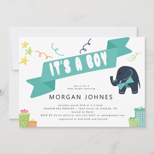 Elephant Party Boy | Baby Shower Invitation (Front)