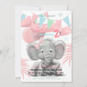 Elephant party girl's birthday invitation