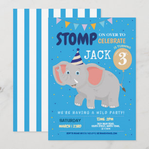 Elephant Party Kids Birthday Wild Fun Invitation