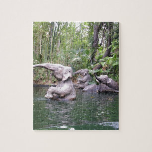 Elephant Party Time in the Water print  Jigsaw Puzzle