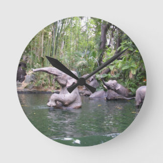 Elephant Party Time in the Water Round Clock