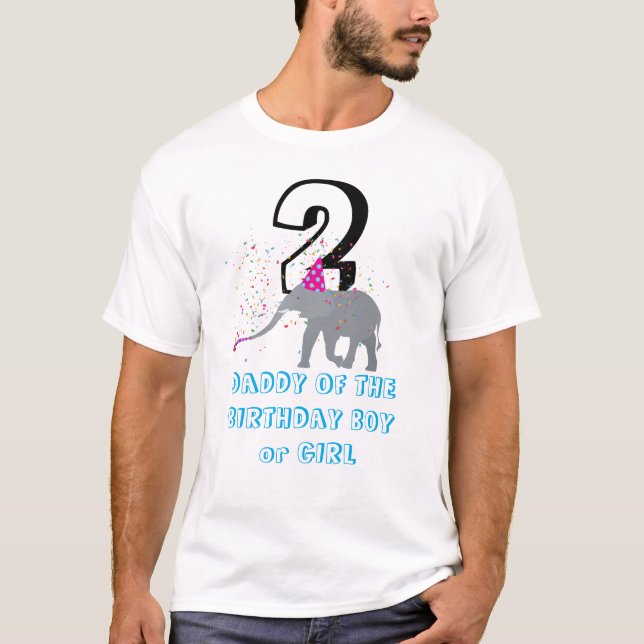 Elephant Partying - Animal Birthday Daddy Girl Boy T-Shirt (Front)