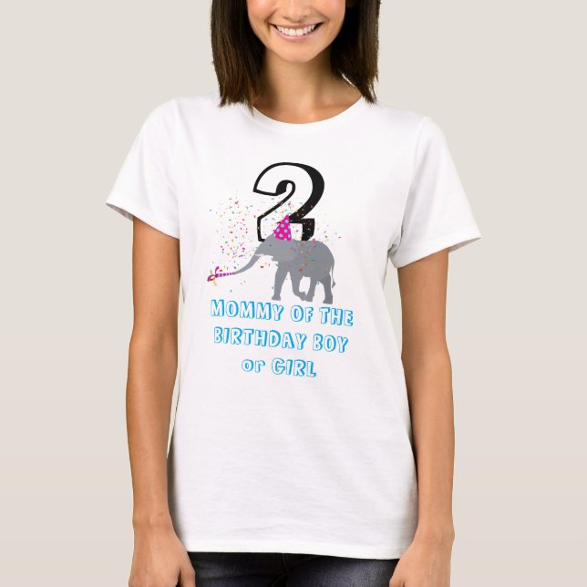 Elephant Partying - Animal Birthday Mummy Girl Boy T-Shirt (Front)