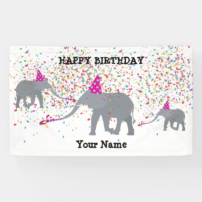 Elephant Partying - Animals at Birthday Party Banner (Horizontal)