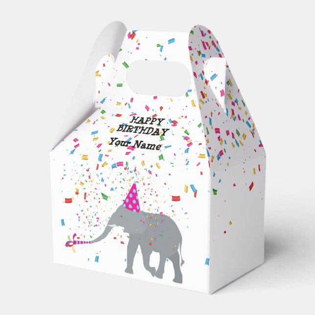 Elephant Partying - Animals at Birthday Party Favour Box (Front Side)