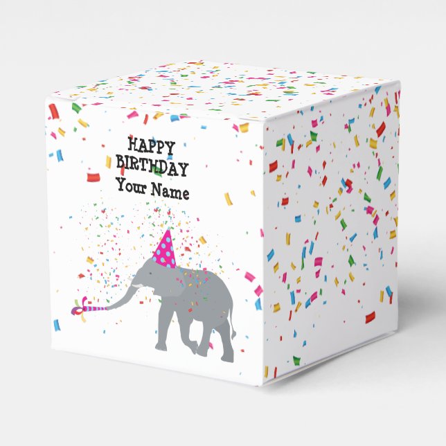 Elephant Partying - Animals at Birthday Party Favour Box (Front Side)
