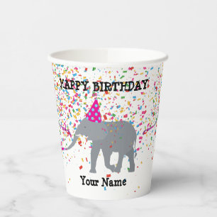Elephant Partying - Animals at Birthday Party Paper Cups