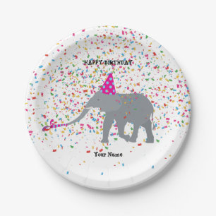 Elephant Partying - Animals at Birthday Party Paper Plate