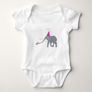 Elephant Partying - Animals Having a Party Baby Bodysuit