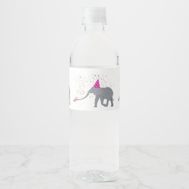 Elephant Partying - Animals Having a Party Water Bottle Label (Front)
