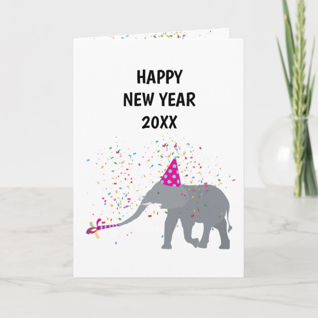 Elephant Partying - Animals Holiday New Years Card (Front)