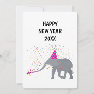 Elephant Partying - Animals Holiday New Years Card