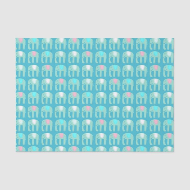 Elephant Pattern Aqua Blue Tissue Paper (Front)