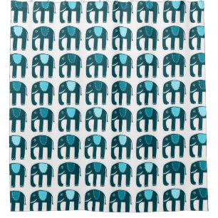 Elephant Pattern Blue Shower Curtain