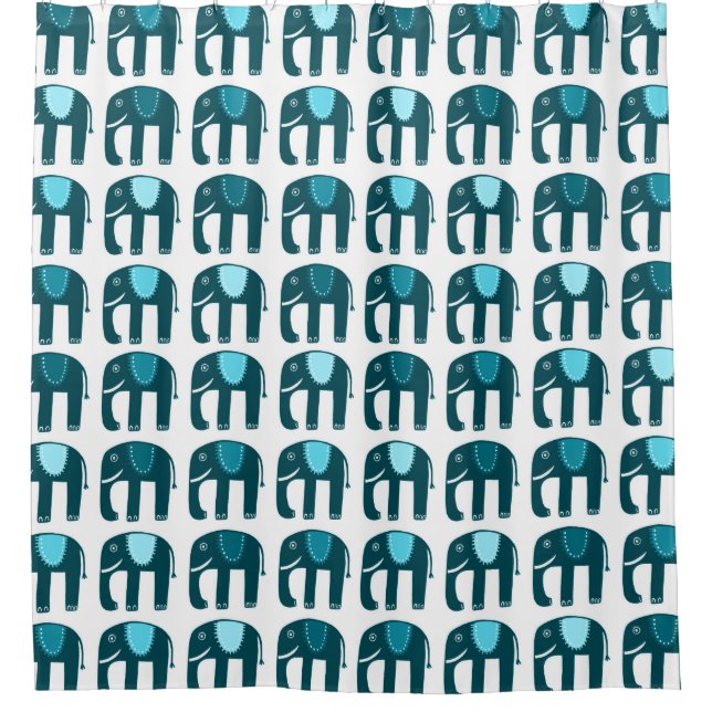 Elephant Pattern Blue Shower Curtain (Front)