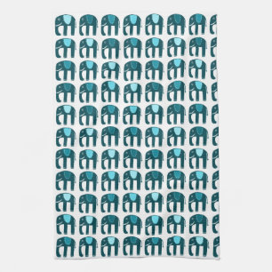 Elephant Pattern Blue Tea Towel