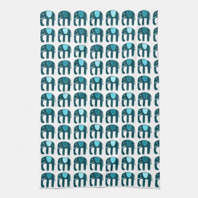 Elephant Pattern Blue Tea Towel (Vertical)