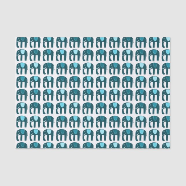 Elephant Pattern Blue Tissue Paper (Front)