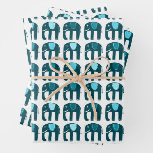 Elephant Pattern Cute Bright Simple Blue Aqua Gift Wrapping Paper Sheet