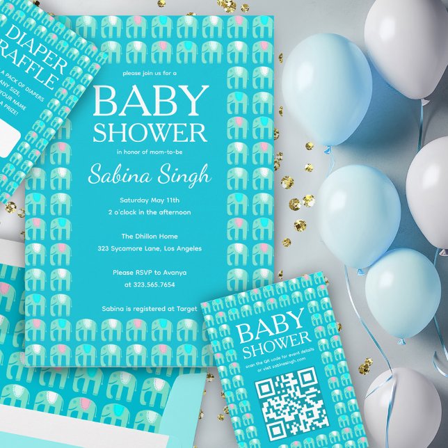 Elephant Pattern Cute Custom BABY SHOWER  Invitation (Elephant Pattern Cute Custom BABY SHOWER Invitation
Blue Pink Gender Neutral
)