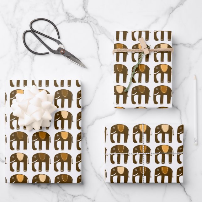 Elephant Pattern Cute Earthy Simple Brown Gift Wrapping Paper Sheet (Front)