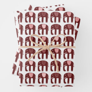 Elephant Pattern Cute Muted Simple Pink Red Gift  Wrapping Paper Sheet