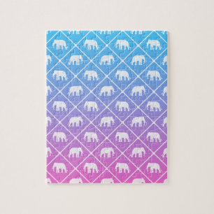 Elephant pattern on blue to pink gradient jigsaw puzzle