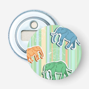 Elephant Pattern On Green Stripes Bottle Opener