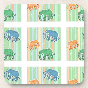 Elephant Pattern On Green Stripes Coaster