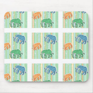 Elephant Pattern On Green Stripes Mouse Mat