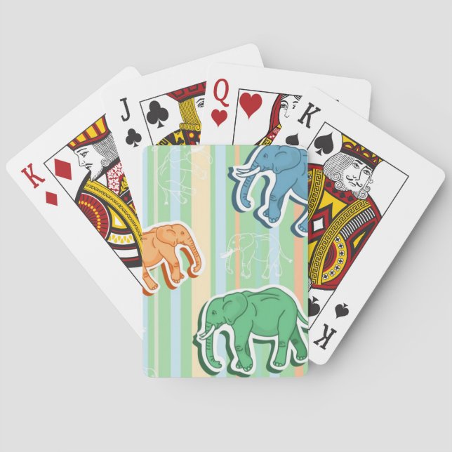 Elephant Pattern On Green Stripes Playing Cards (Back)