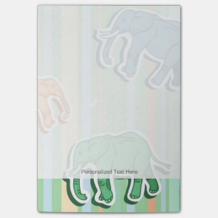 Elephant Pattern On Green Stripes Post-it Notes