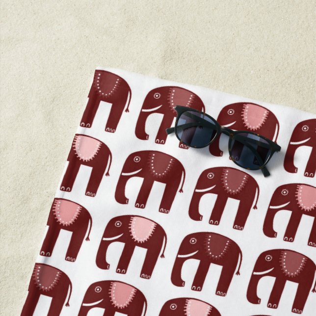 Elephant Pattern Pink Beach Towel (In Situ)