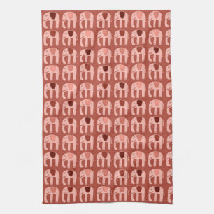 Elephant Pattern Pink Red Tea Towel