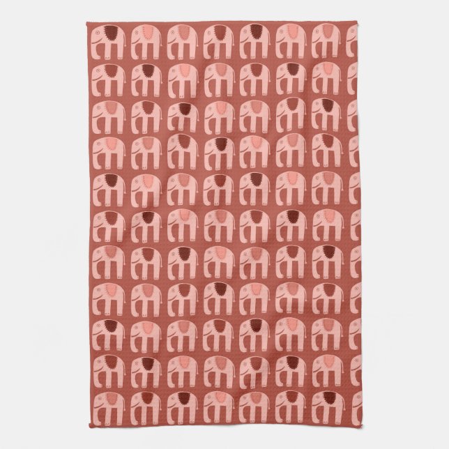 Elephant Pattern Pink Red Tea Towel (Vertical)