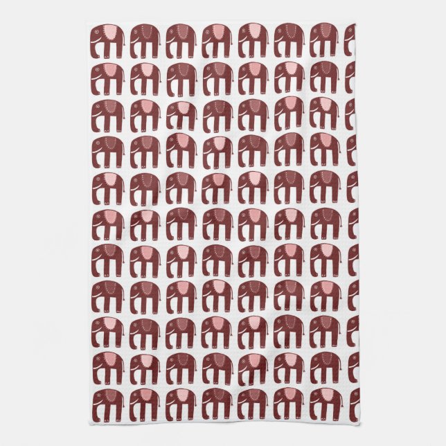 Elephant Pattern Pink Tea Towel (Vertical)