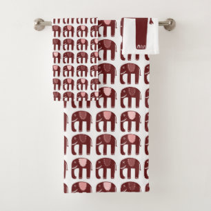 Elephant Pattern Red Pink Bath Towel Set