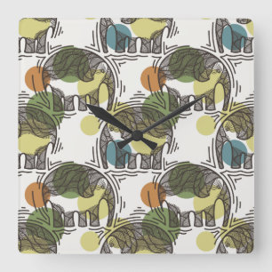 Elephant Pattern Square Wall Clock