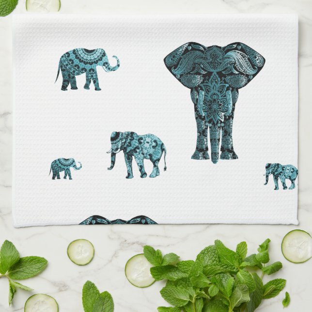 Elephant Pattern Tea Towel (Folded)