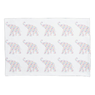 Elephant Pattern Watercolor Flowers Unique Modern Pillowcase