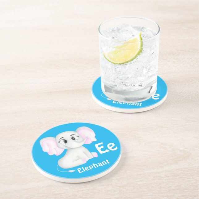 Elephant personalise ABC: Letter E - Add Your Name Coaster (Side)