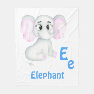Elephant personalise ABC: Letter E - Add Your Name Fleece Blanket
