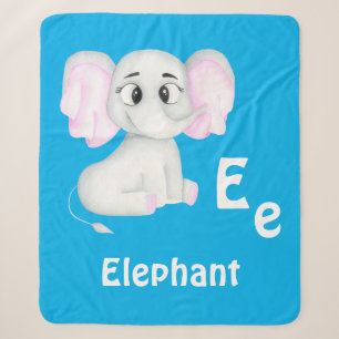 Elephant personalise ABC: Letter E - Add Your Name Sherpa Blanket