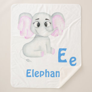 Elephant personalise ABC: Letter E - Add Your Name Sherpa Blanket