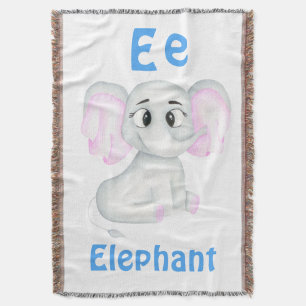 Elephant personalise ABC: Letter E - Add Your Name Throw Blanket