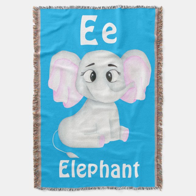 Elephant personalise ABC: Letter E - Add Your Name Throw Blanket (Front Vertical)