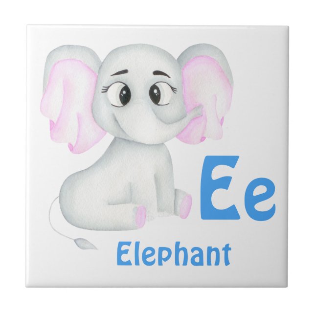 Elephant personalise ABC: Letter E - Add Your Name Tile (Front)