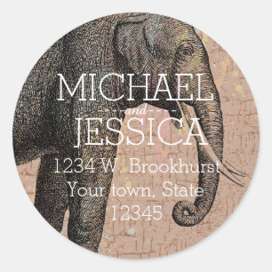 Elephant Personalised address Classic Round Sticker