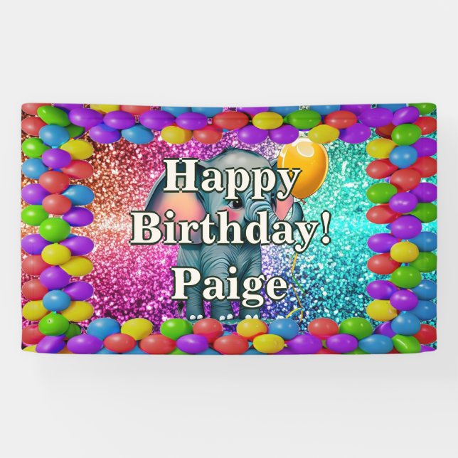 Elephant Personalised character birthday banner (Horizontal)